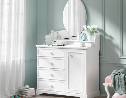 Comoda cu 1 usa si 4 sertare RUSTIC alb cu design elegant