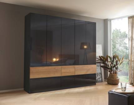 Dulap cu 5 usi cu balamale si 6 sertare WINNIPEG 226x210x56cm gri metalic/ gri lucios - halifax