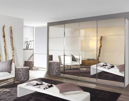 Dulap cu usi glisante SYNCRONO 271x230x62cm alb alpin/ 4 usi oglinda configurabil 