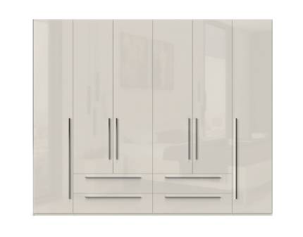 Dulap cu 6 usi si 4 sertare PIANO BEIGE 272x224x56cm bej lucios, maner crom