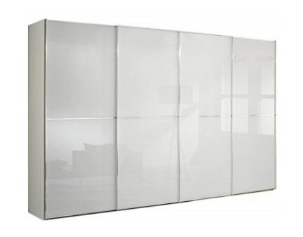 Dulap cu 4 usi glisante 400x240x68cm alb mat/ sticla alba, maner crom model 43 SINFONIE PLUS 