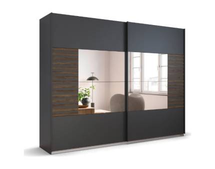 Dulap cu usi glisante BAREA 271x210x62cm gri metalic + stejar Atlantic dark - oglinda, maner gri metalic