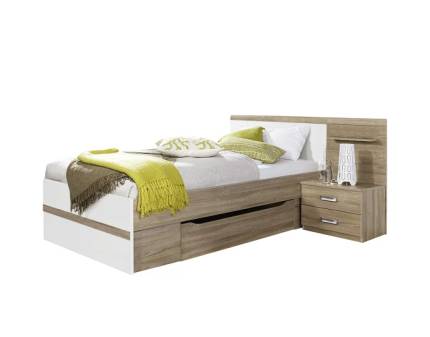 Cadru pat cu noptiera incorporata si sertar pentru depozitare GANDRA (90x200cm) sanremo/ alb alpin