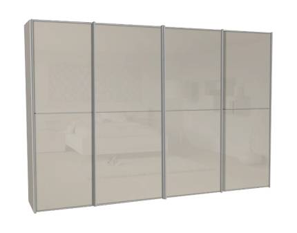 Dulap cu 4 usi glisante 400x240x68cm sand mat/ sticla sand, maner aluminiu model 43 SINFONIE PLUS 