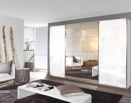 Dulap cu usi glisante SYNCRONO 316x211x62cm alb lucios/ oglinda configurabil