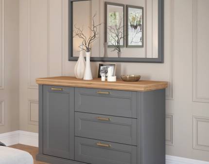 Comoda cu 1 usa si 3 sertare TARA GREY 138x91x48cm grafit mat/ nuc Pacific 