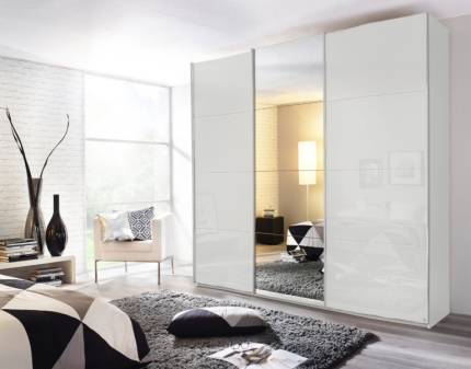 Dulap alb alpin/sticla alba-oglinda 203x229x62cm KULMBACH