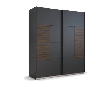 Dulap cu usi glisante BAREA 181x210x62cm gri metalic + stejar Atlantic dark, maner gri metalic