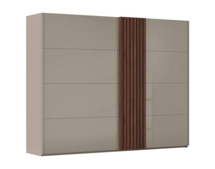 Dulap cu usi glisante TEGIO 281x223x69cm fango mat/ sticla fango - Walnut