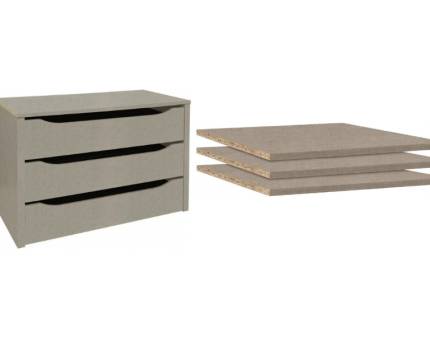 Pachet caseta cu 2 sertare 88x57cm + set 3 polite 88x45cm pentru dulapul cu usi cu balamale 