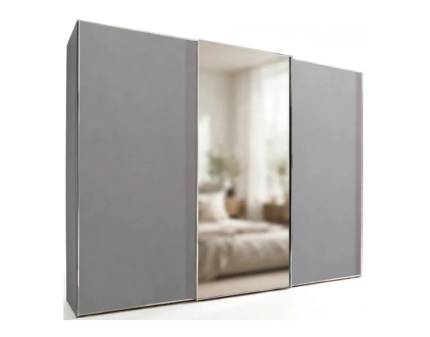 Dulap cu 3 usi glisante 249x222x68cm gri/ gri mat - oglinda maner crom, model 02 SINFONIE PLUS 
