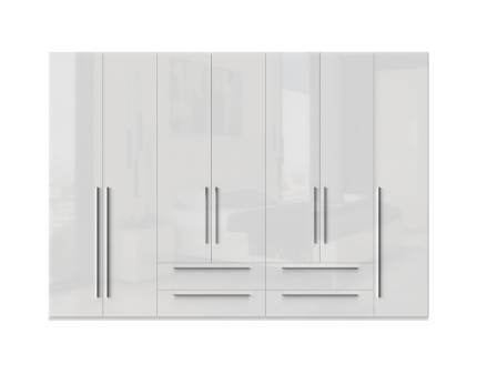Dulap cu 7 usi si 4 sertare PIANO WHITE 317x224x56cm alb lucios, maner crom