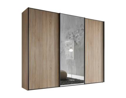 Dulap cu 3 usi glisante 336x222x68cm stejar Sonoma/ oglinda, maner grafit model 2 SINFONIE PLUS 