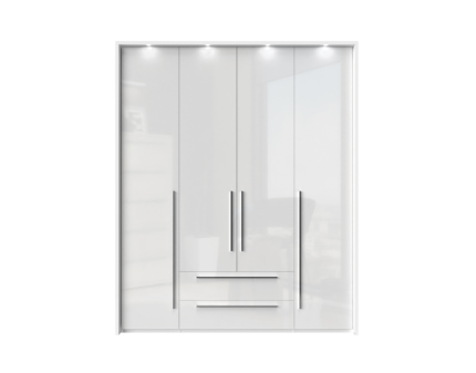 Dulap cu 4 usi si 2 sertare PIANO WHITE 182x224x56cm alb lucios, manere crom