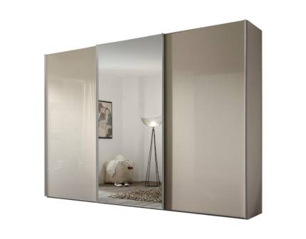 Dulap cu 3 usi glisante 336x200x68cm sand/ sticla sand - oglinda, maner aluminiu model 44 SINFONIE PLUS 