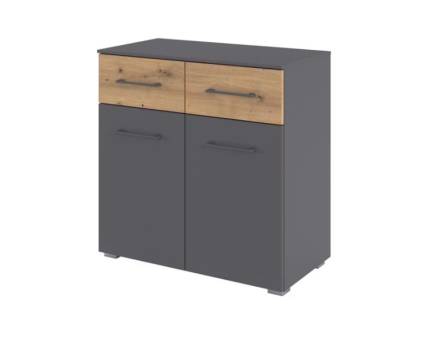 Comoda cu 2 usi si 2 sertare BOSTON EXTRA 80x81x42cm gri metalic/ stejar artisan 