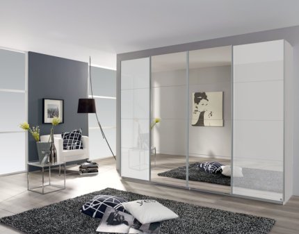 Dulap cu usi glisante SYNCRONO 271x230x62cm alb alpin/ sticla alba - oglinda configurabil