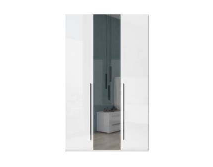 Dulap cu 3 usi cu balamale PIANO WHITE 137x224x56cm alb lucios/ oglinda, manere crom