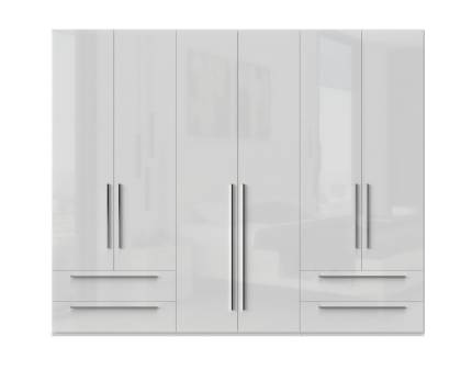 Dulap cu 6 usi si 4 sertare PIANO WHITE 272x224x56cm alb lucios, maner crom