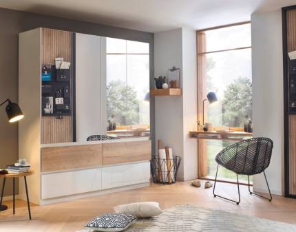 Dulap cu 4 usi cu balamale si 4 sertare WINNIPEG181x210x56cm alb alpin/alb lucios - halifax - oglinda