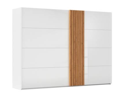 Dulap cu usi glisante TEGIO 301x223x69cm alb alpin/ sticla alba - stejar Wild