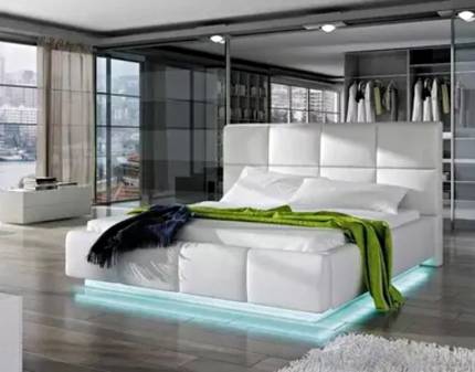 Pat tapitat cu somiera si spatiu pentru depozitare ASTI PROMO (180x200cm) ecopiele alba