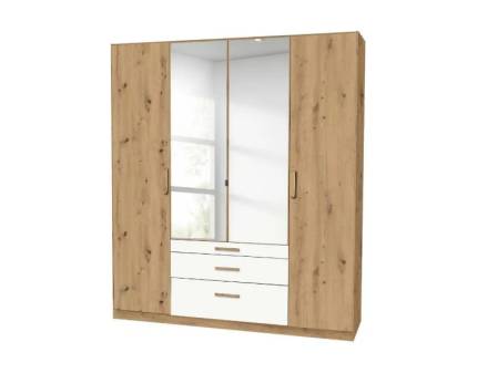 Dulap cu 4 usi cu balamale si 3 sertare MOSBACH 181x210x54cm stejar Artisan/ alb alpin