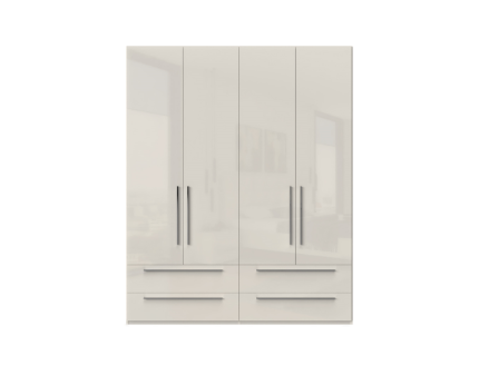 Dulap cu 4 usi si 4 sertare PIANO BEIGE 182x224x56cm bej lucios, manere crom