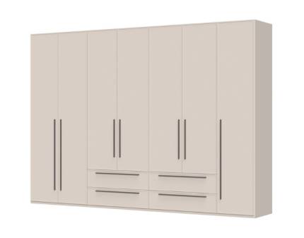 Dulap cu 7 usi cu usi balamale si 4 sertare OPERA 317x224x56cm casmir, manere maro