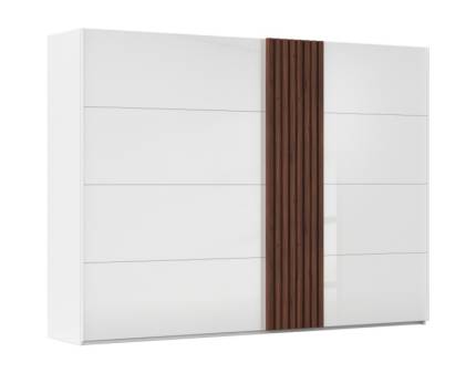 Dulap cu usi glisante TEGIO 301x223x69cm alb alpin/ sticla alba - Walnut 