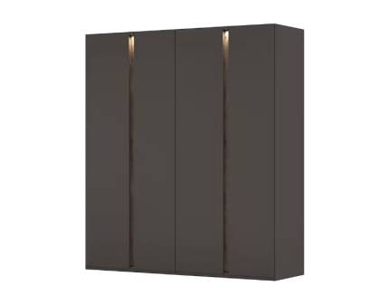 Dulap cu 4 usi cu balamale LUANA 201x223x61cm graphite/ cu manere integrate Atlantic Dark si sistem de iluminare