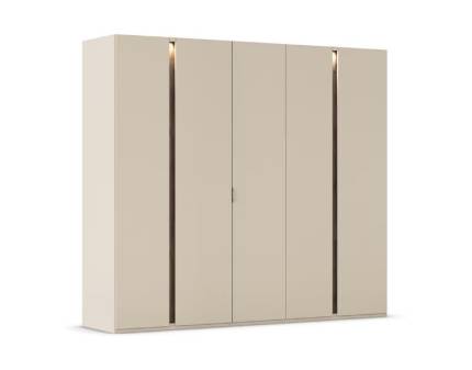 Dulap cu 5 usi cu balamale LUANA 251x223x61cm champagne/ cu manere integrate Atlantic Dark si sistem de iluminare 