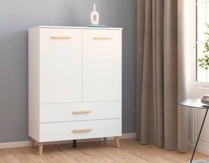 Comoda cu 2 usi si 2 sertare ADITIO 80x113x42cm alb alpin, manere si picioare stejar