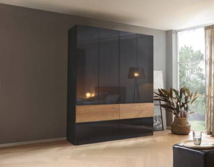 Dulap cu 4 usi cu balamale si 4 sertare WINNIPEG 181x210x56cm gri metalic/ gri lucios - halifax