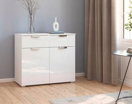 Comoda cu 2 usi si 2 sertare ADITIO GLAMOUR 80x81x42cm alb alpin/ alb lucios 