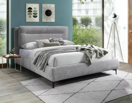 Pat tapitat cu somiera NIKOZJA RAVEN (160x200cm) material textil grey, picioare negre