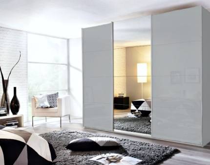 Dulap cu usi glisante KULMBACH 203x229x62cm silk grey/ sticla silk grey - oglinda configurabil