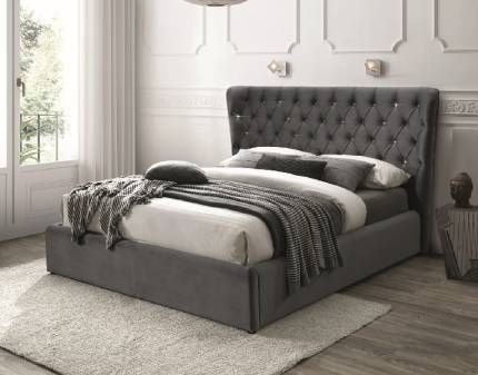 Pat tapitat cu somiera CARVEN VELVET (160x200cm) elegant, catifea grey