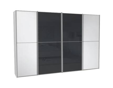 Dulap cu 4 usi glisante 373x240x68cm alb mat/ alb mat - sticla antracit, maner aluminiu model 42 SINFONIE PLUS 