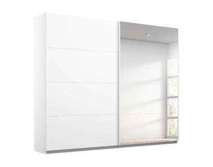 Dulap cu usi glisante MEMPHIS 226x210x62cm alb alpin/ oglinda, maner aluminiu