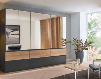 Dulap cu 6 usi cu balamale si 6 sertare WINNIPEG 271x210x56cm gri metalic/ halifax - oglinda