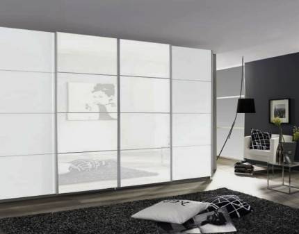 Dulap cu usi glisante SYNCRONO 361x230x62cm alb alpin/ 2 usi sticla alba configurabil