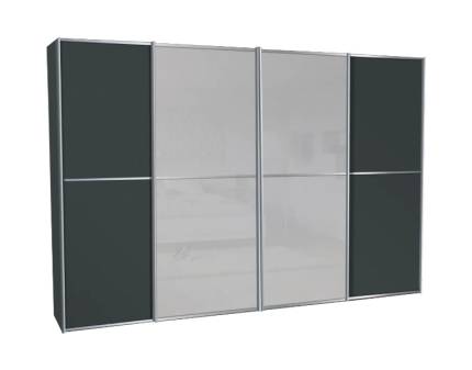 Dulap cu 4 usi glisante 400x240x68cm antracit mat/ antracit mat - sticla gri, maner crom model 42 SINFONIE PLUS  