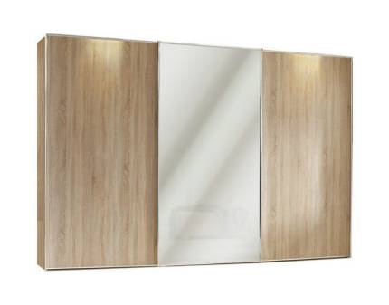 Dulap cu 3 usi glisante 280x222x68cm stejar Sonoma/ stejar Sonoma - oglinda, maner crom model 2 SINFONIE PLUS   