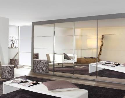 Dulap cu usi glisante SYNCRONO 361x230x62cm alb alpin/ 4 usi oglinda configurabil 