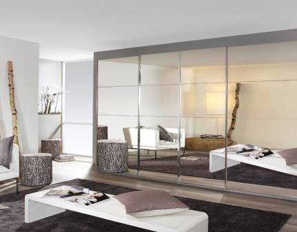 Dulap cu usi glisante SYNCRONO 316x211x62cm alb alpin/ 4 usi oglinda configurabil