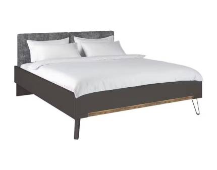 Cadru pat cu tablie tapitata cu material textil gri-carbune (180x200cm) LUANA graphite/ Atlantic Dark cu sistem de iluminare LED 