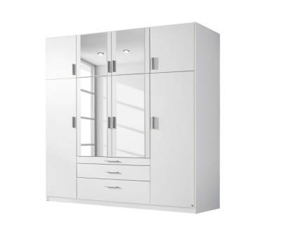 Dulap cu 12 usi cu balamale si 3 sertare HILDESHEIM 271x226x54cm alb alpin/ oglinda, manere aluminiu