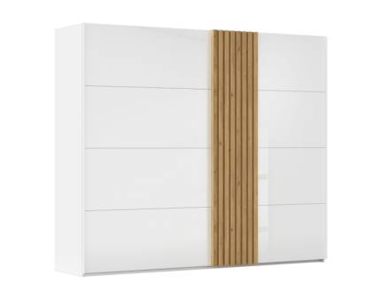 Dulap cu usi glisante TEGIO 262x223x69cm alb alpin/ sticla alba - stejar Wild