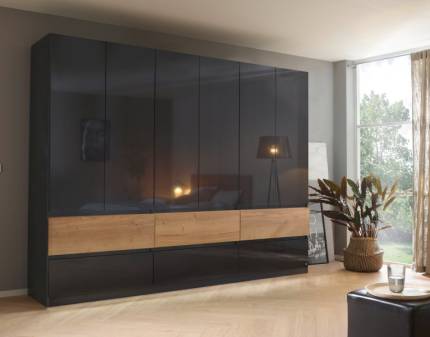 Dulap cu 6 usi cu balamale si 6 sertare WINNIPEG 271x210x56cm gri metalic/ gri lucios - halifax